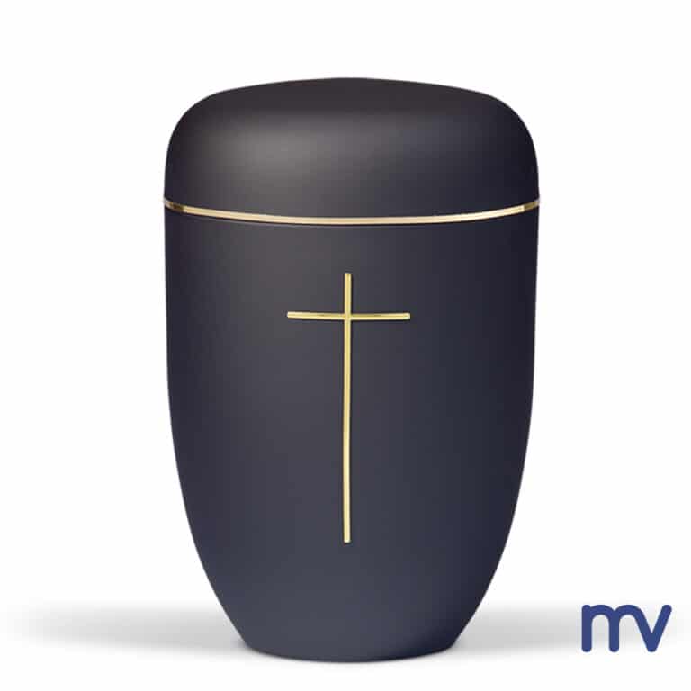 Urna Morivita z ocele v matnej antracitovej farbe s krížom a zlatou stuhou