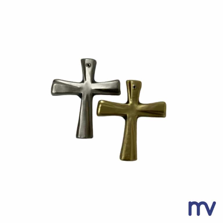 Morivita - moderný kríž bez Krista matný nikel a matná žltá bronzová verzia mosadz