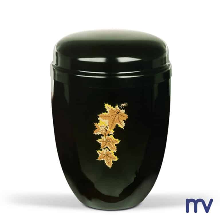 Morivita - Oceľová urna, čierna, s emblémom javorového listu