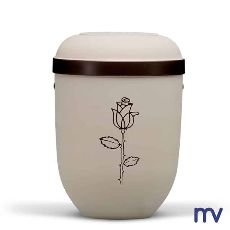 Morivita - Vytex dp - BIO urna - biela matná s ružou a čiernou stuhou