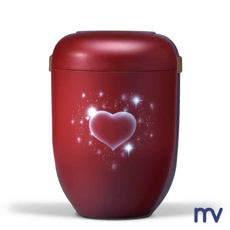 BIO urna - červená s airbrush srdcom a hviezdami v bielej farbe